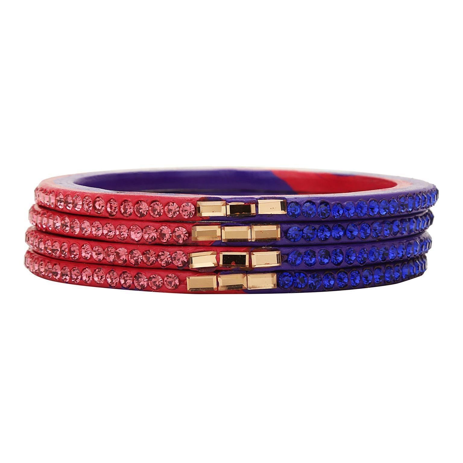 Sukriti Traditional Pink-Blue Lac Bangles for Women - Set of 8