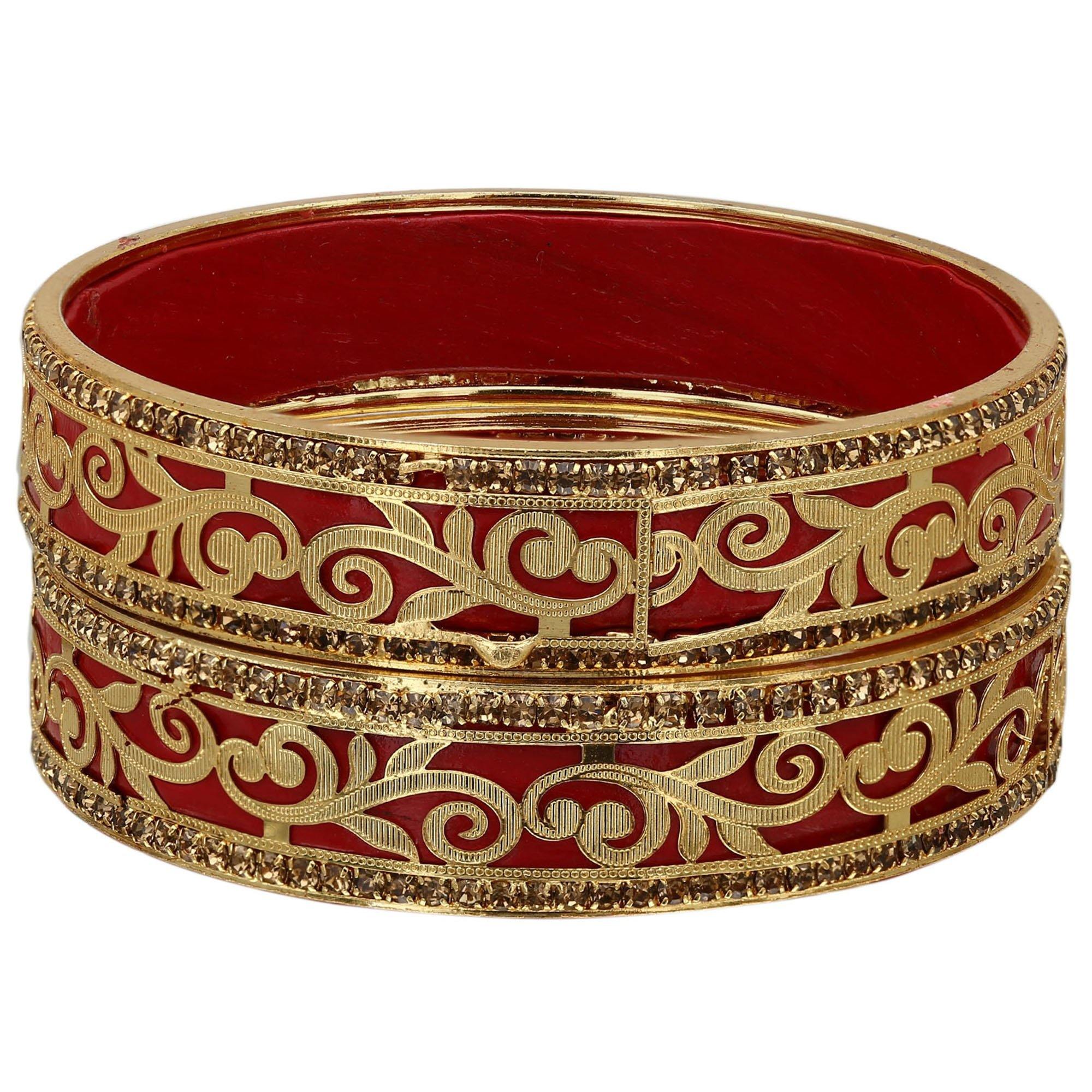 Sukriti Traditional Rajasthani Lac Kada Bangles with Brass carving for Women – Set of 2