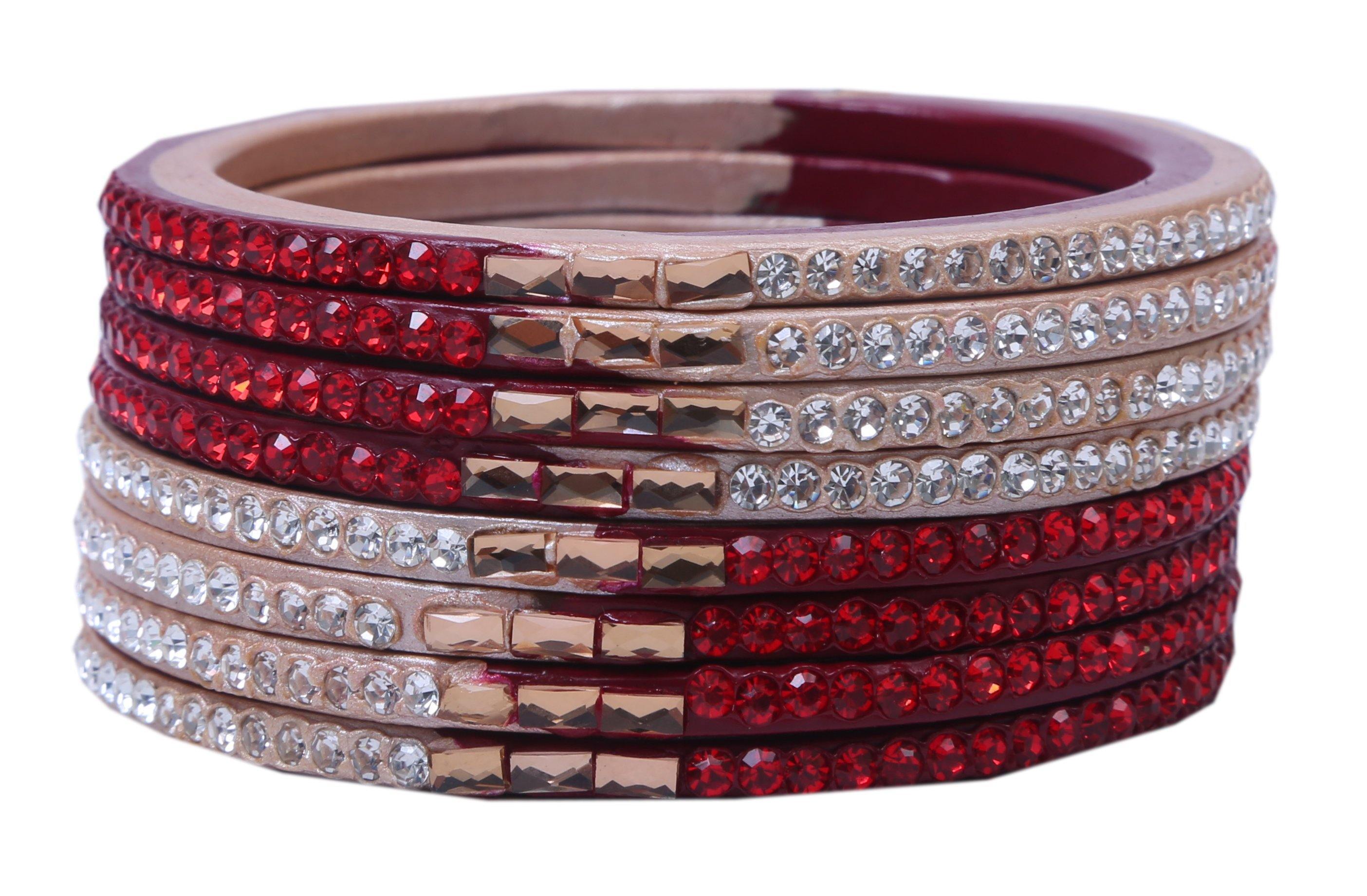 Sukriti Traditional Red-Beige Lac Bangles for Women - Set of 8