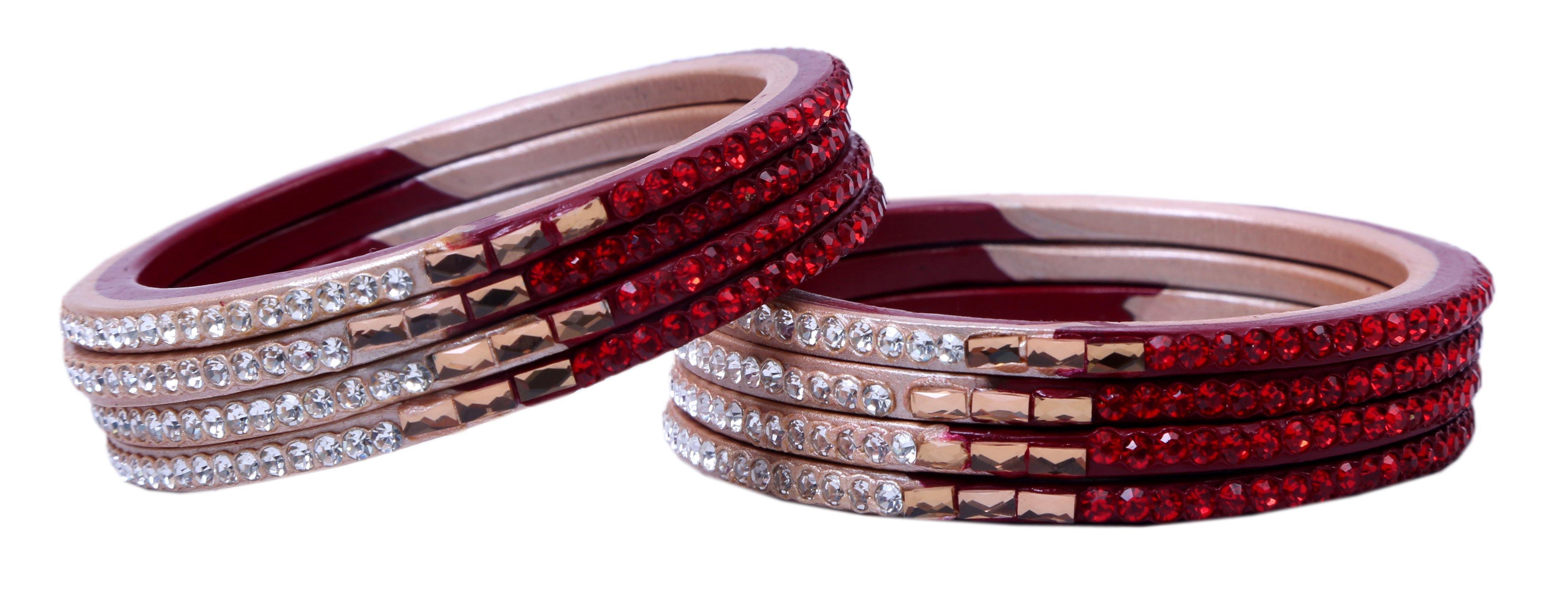 Sukriti Traditional Red-Beige Lac Bangles for Women - Set of 8