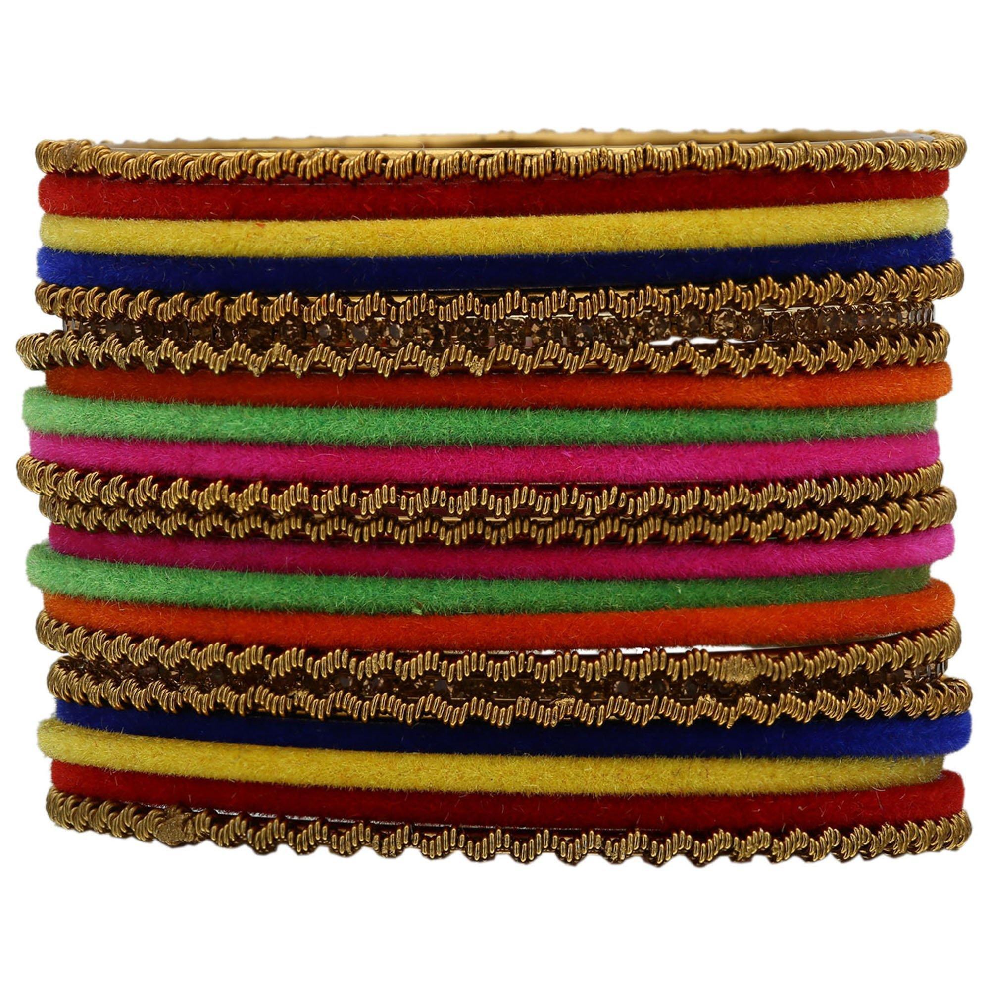 Sukriti Velvet Metal Bracelet Bangle Set Fashion Jewelry for Girls & Women – Set of 22