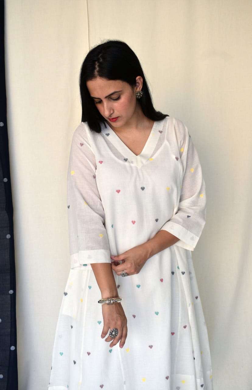 Taj Cotton White Kurti Palazzo Set with Side Pocket