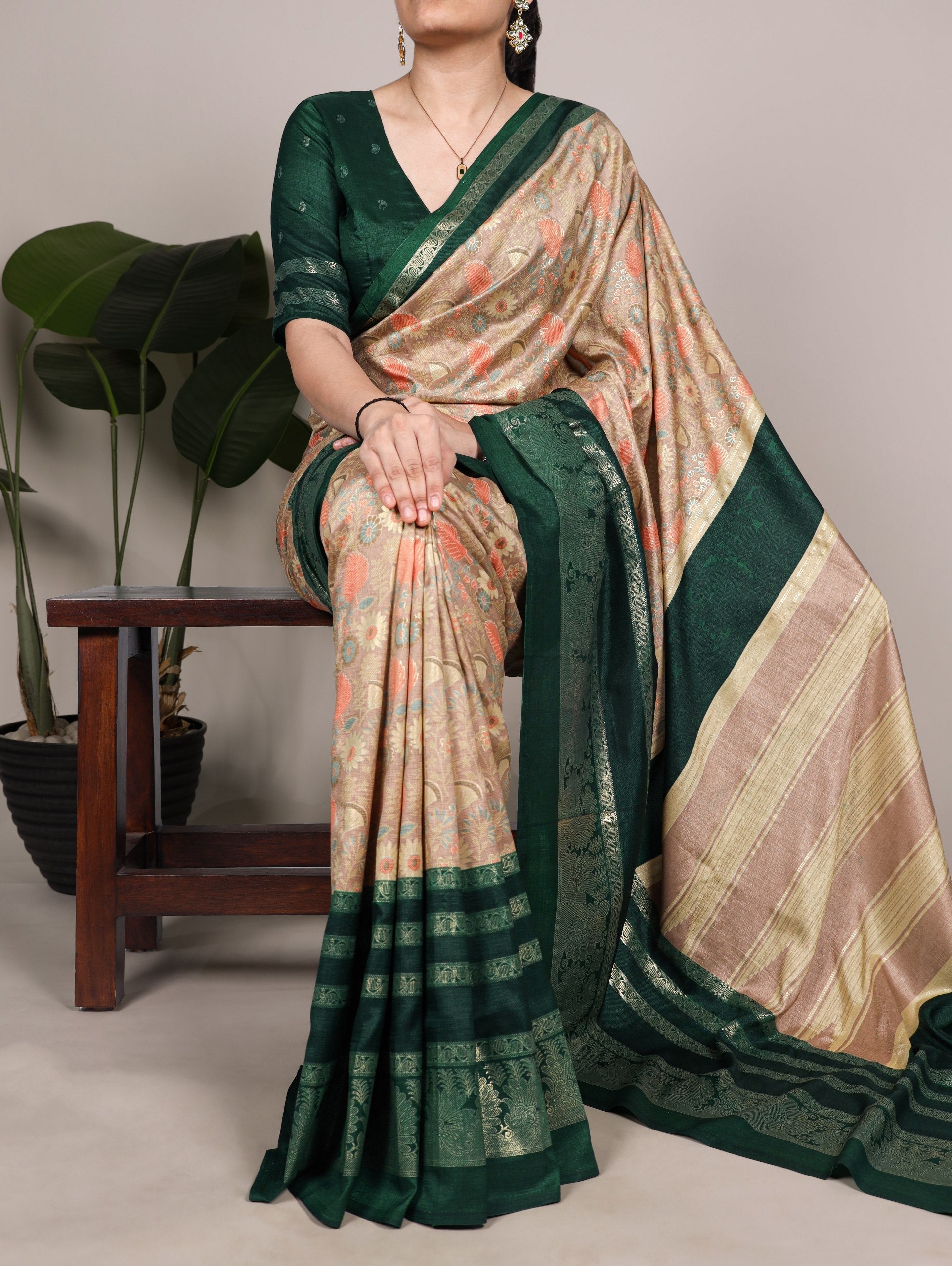 Tasar Silk Floral Printed Saree