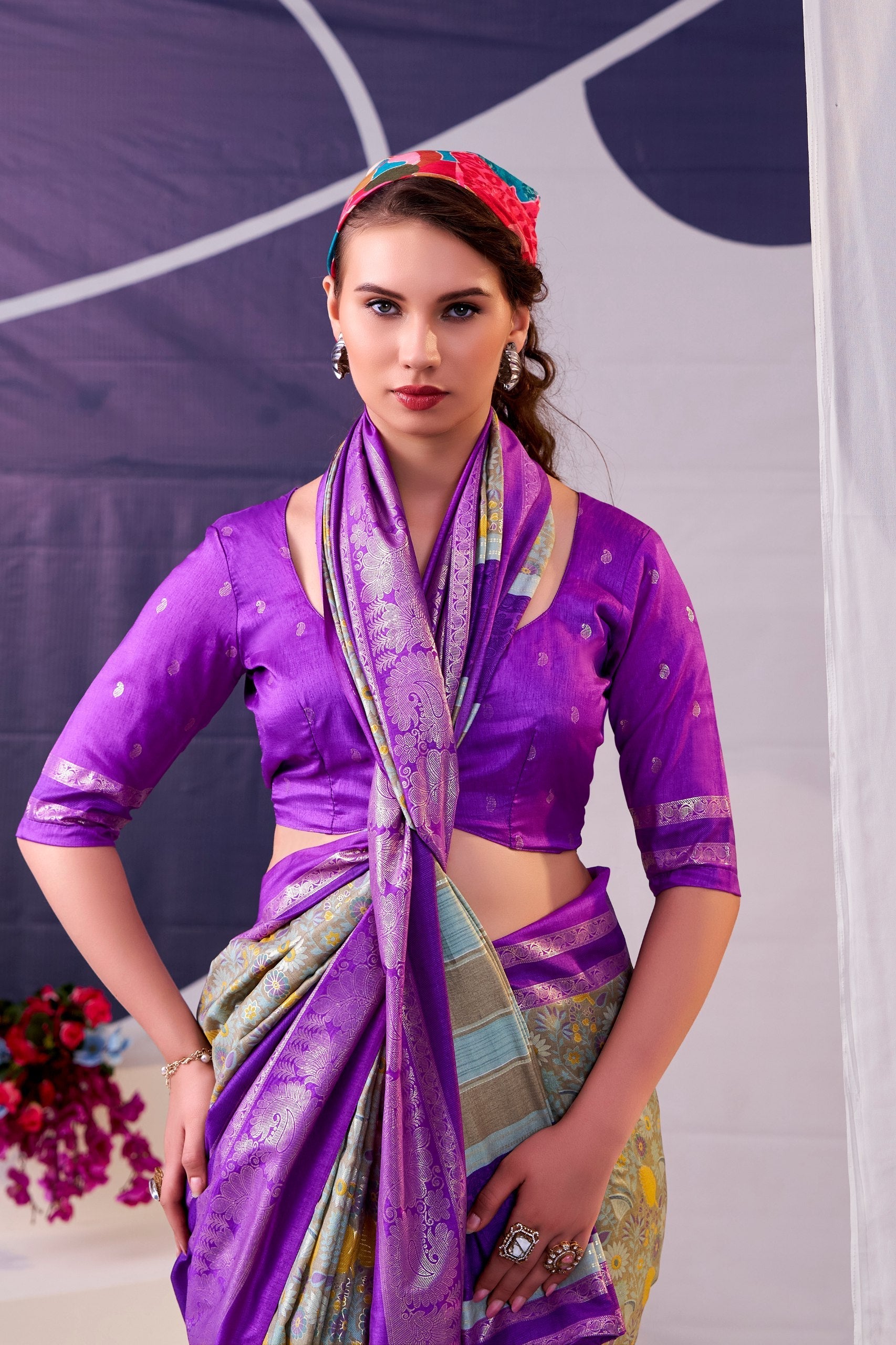 Tasar Silk Floral Printed Saree