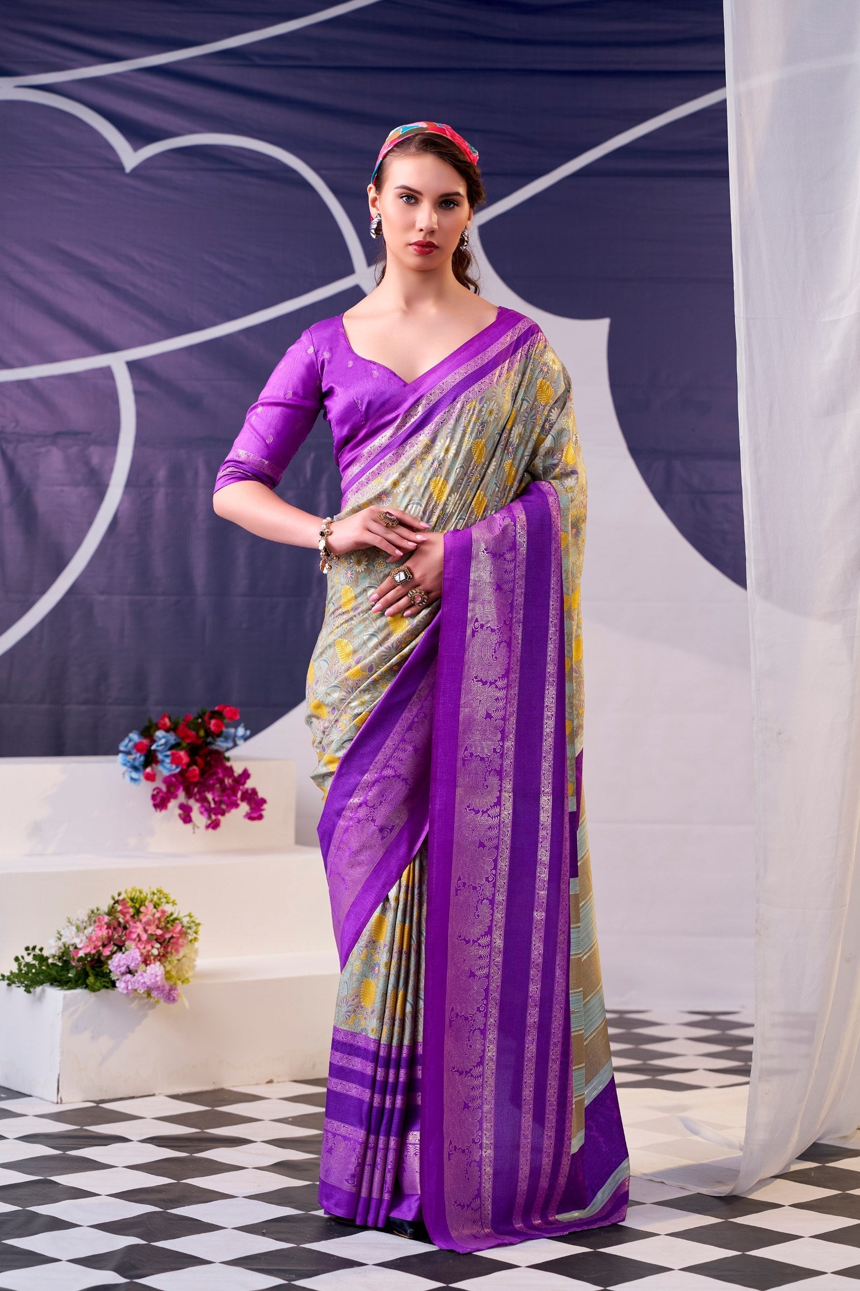 Tasar Silk Floral Printed Saree