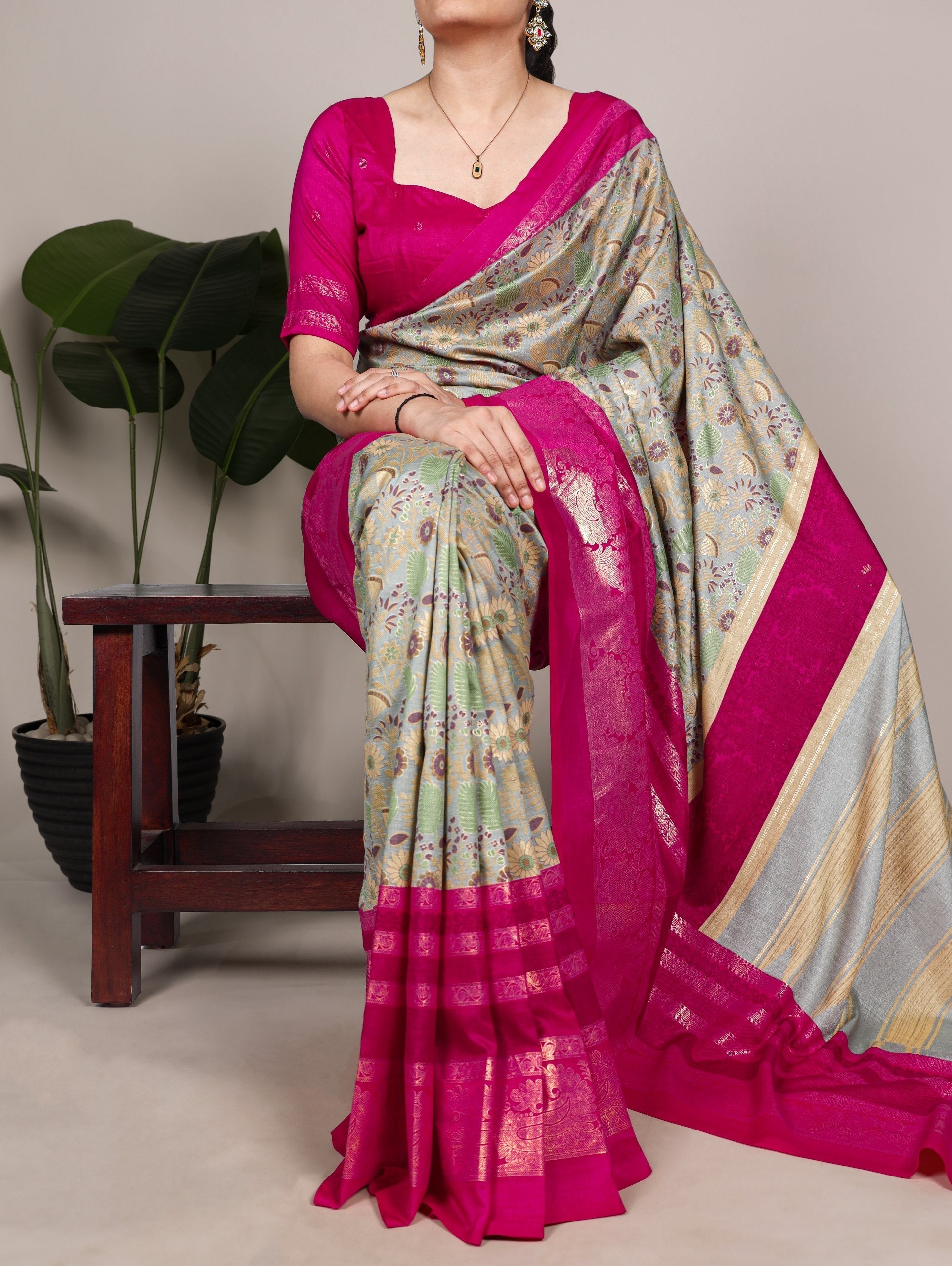 Tasar Silk Floral Printed Saree