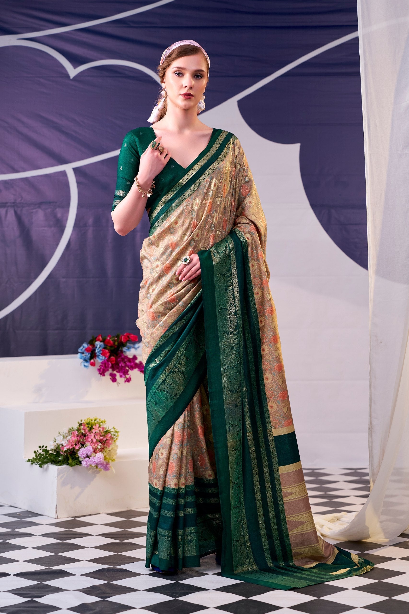 Tasar Silk Floral Printed Saree