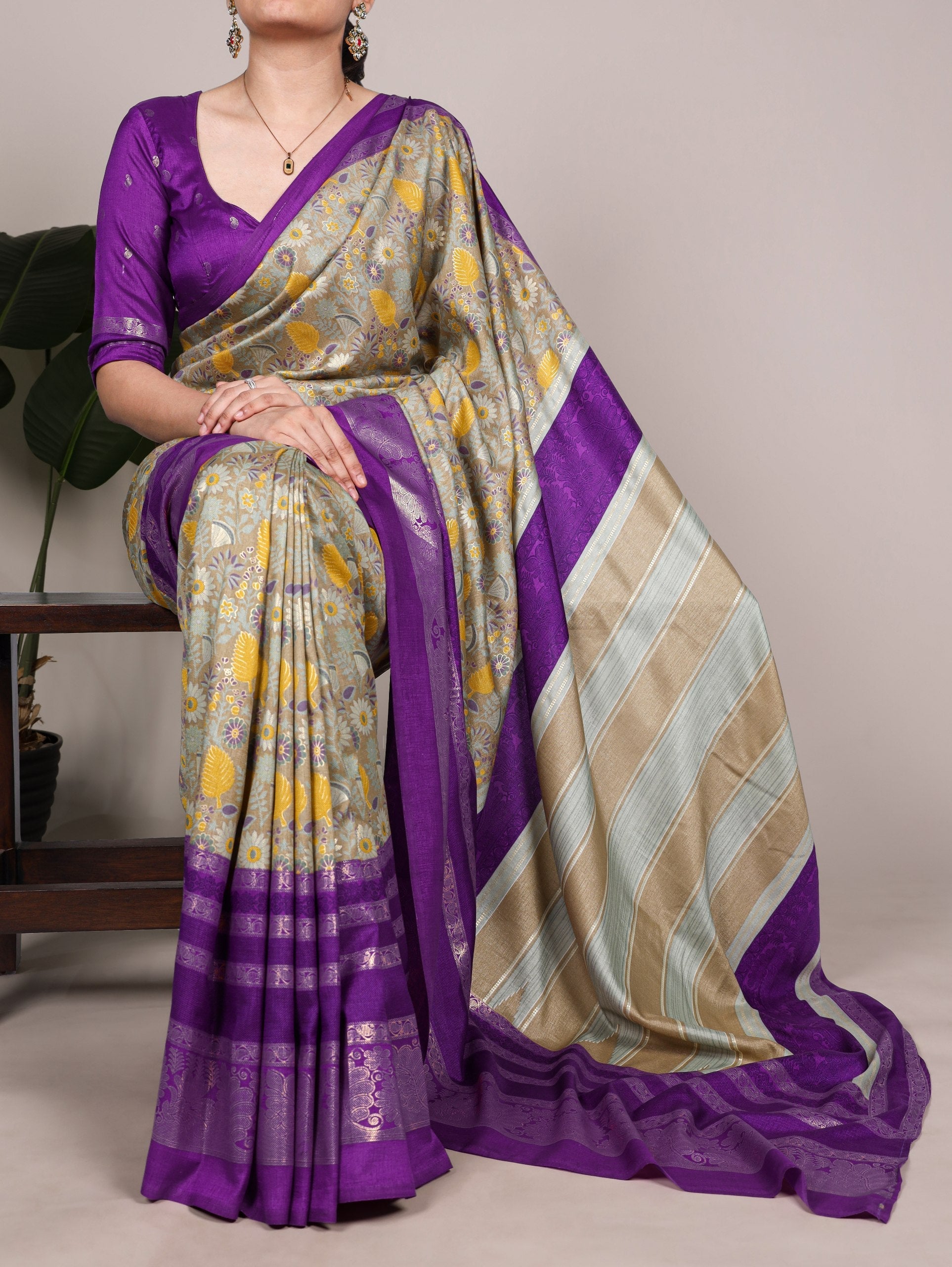 Tasar Silk Floral Printed Saree