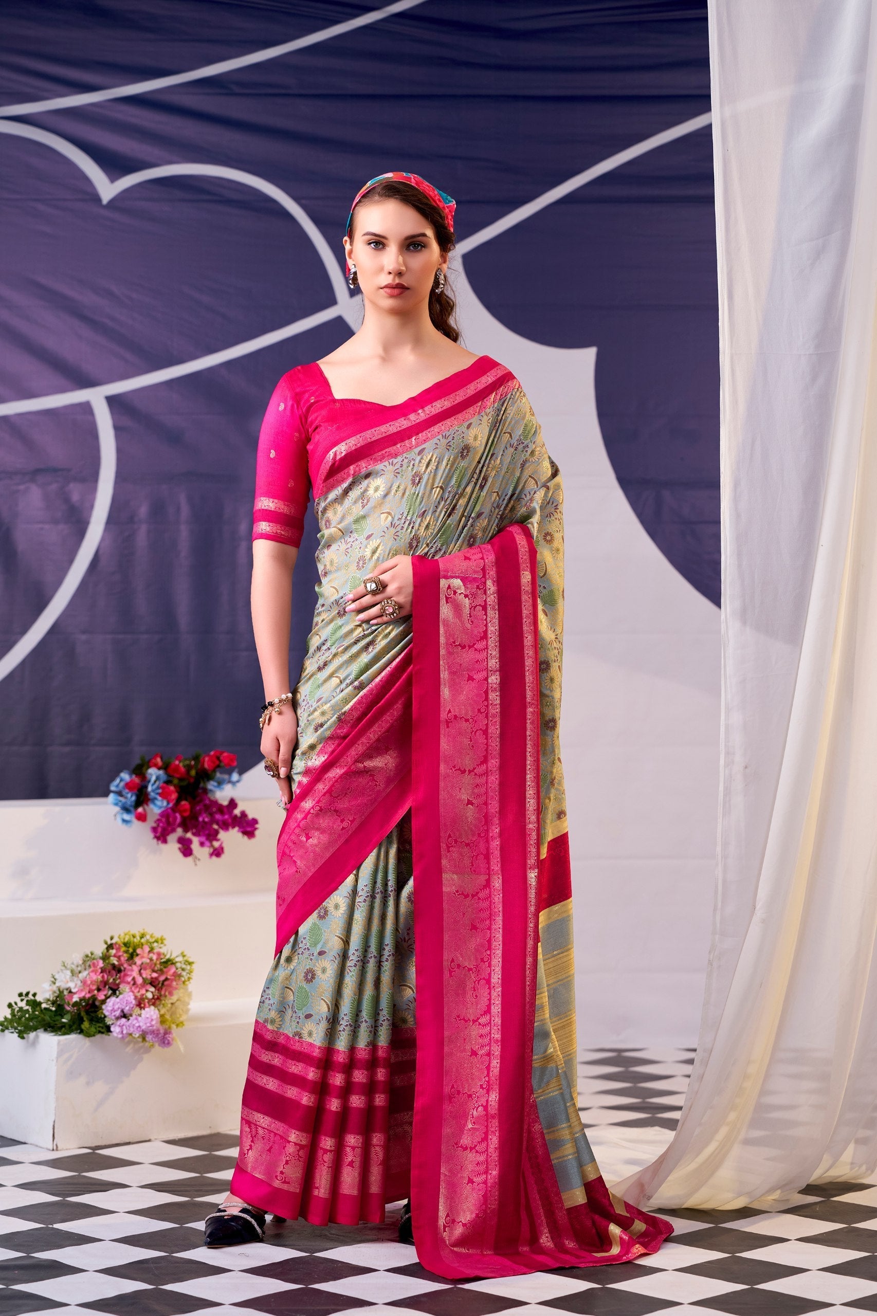 Tasar Silk Floral Printed Saree