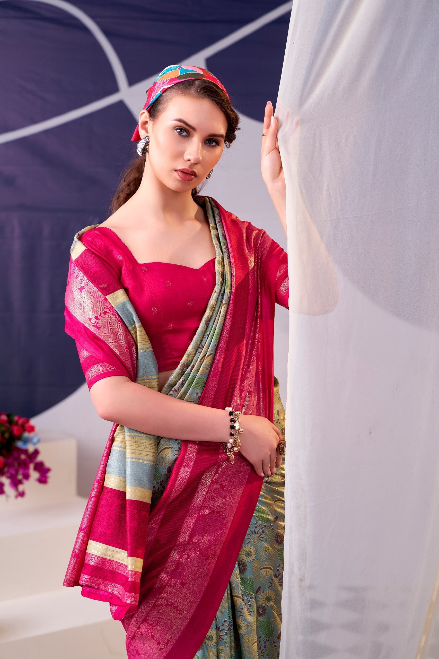 Tasar Silk Floral Printed Saree