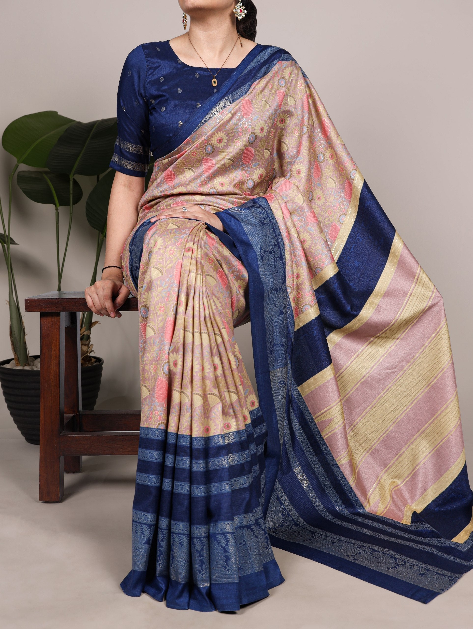 Tasar Silk Floral Printed Saree