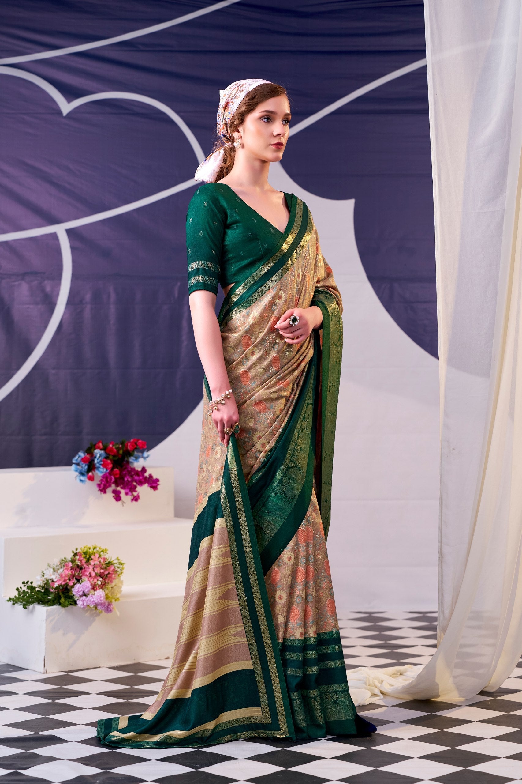 Tasar Silk Floral Printed Saree