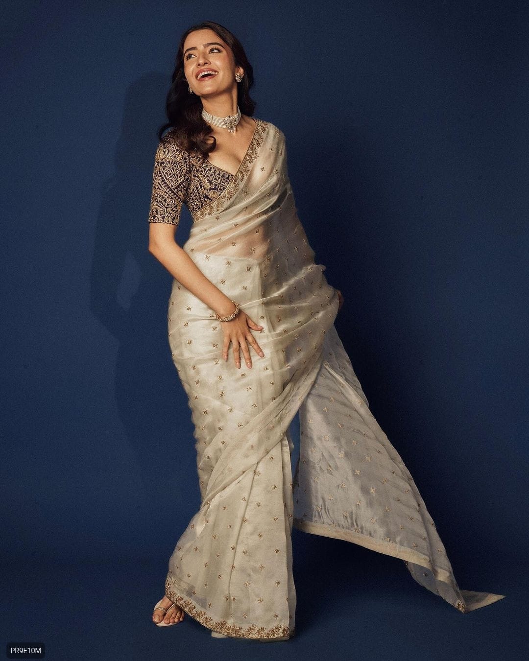 TB Organza Saree with Thread Zari & Sequin Border + Banglory Silk Blouse