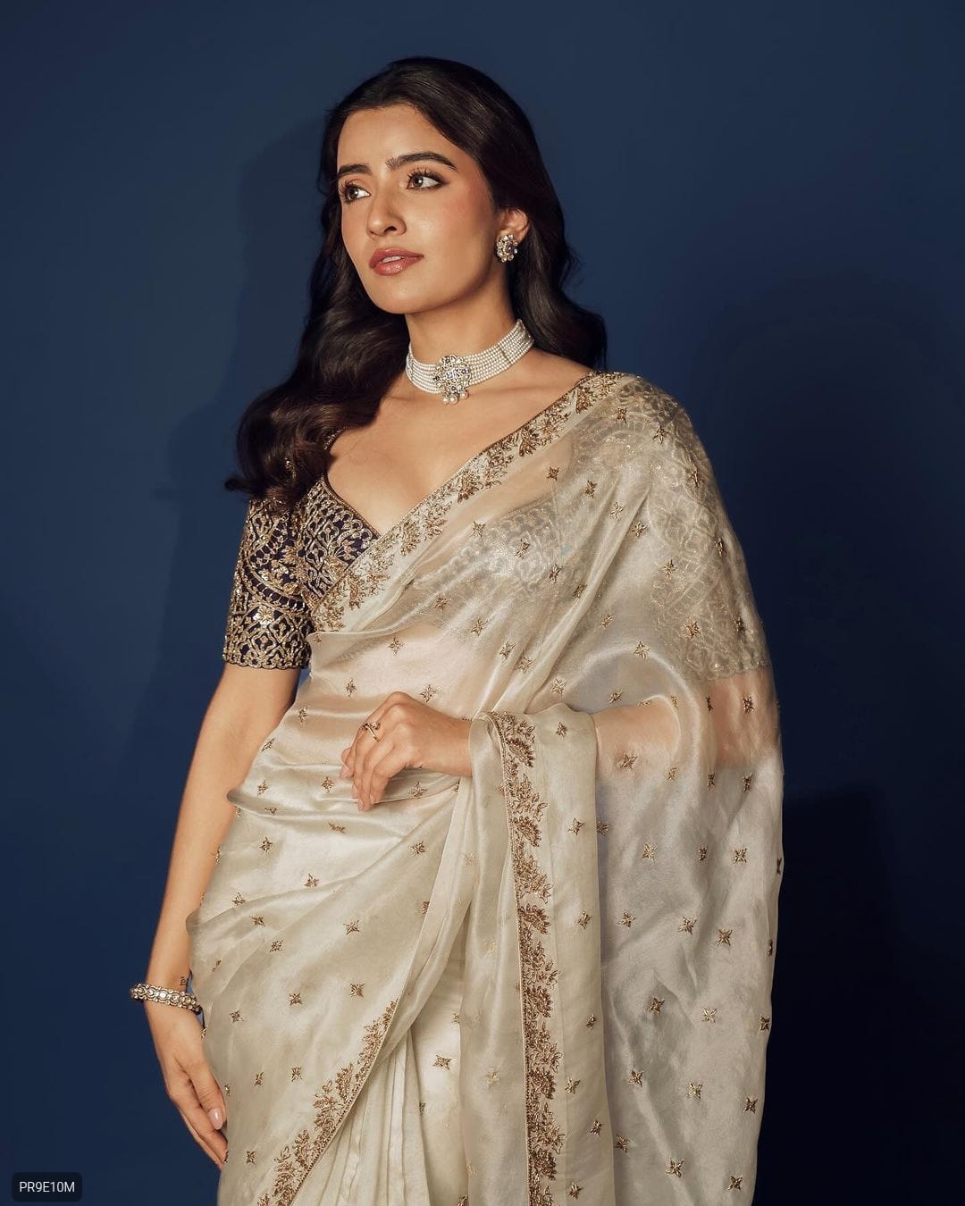 TB Organza Saree with Thread Zari & Sequin Border + Banglory Silk Blouse