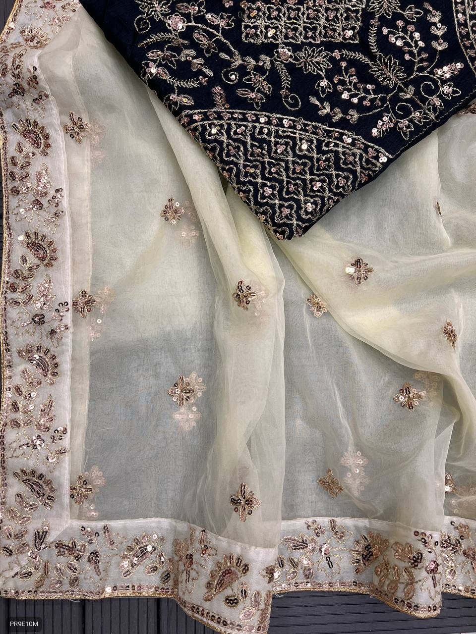 TB Organza Saree with Thread Zari & Sequin Border + Banglory Silk Blouse
