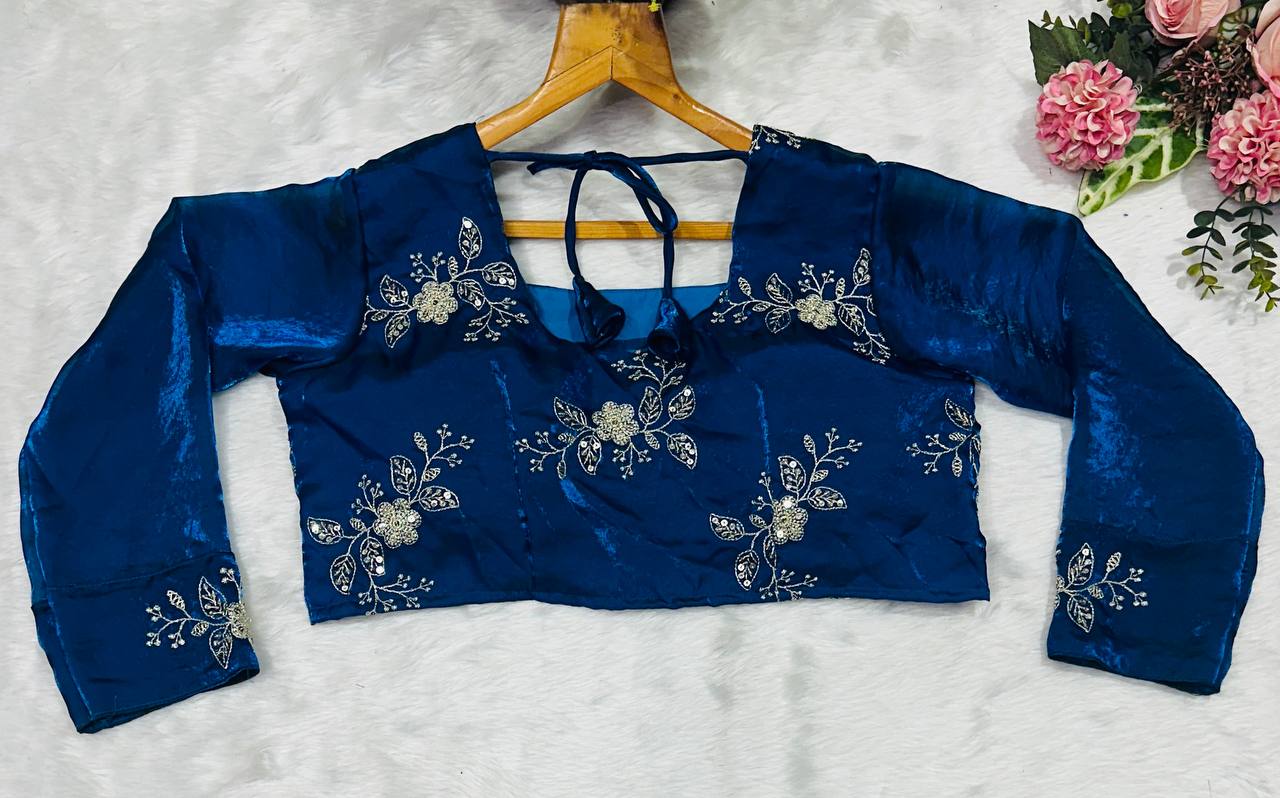 Teal Blue Designer Heavy Fandy Satin Embroidered Peplum Lehenga Set with Sequins, Zari Work, Belt & Matching Dupatta – Fully Stitched Festive & Party Wear