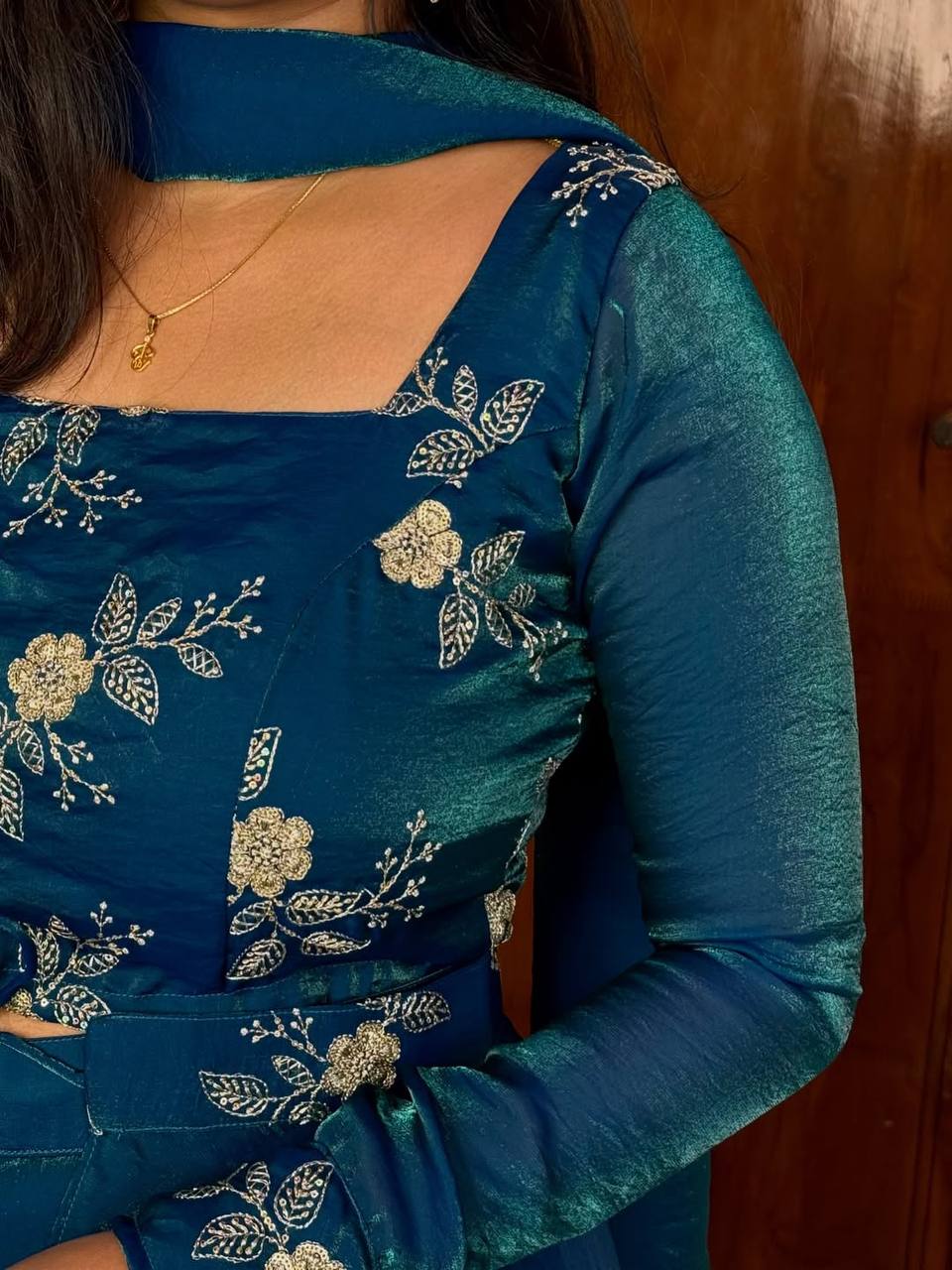 Teal Blue Designer Heavy Fandy Satin Embroidered Peplum Lehenga Set with Sequins, Zari Work, Belt & Matching Dupatta – Fully Stitched Festive & Party Wear