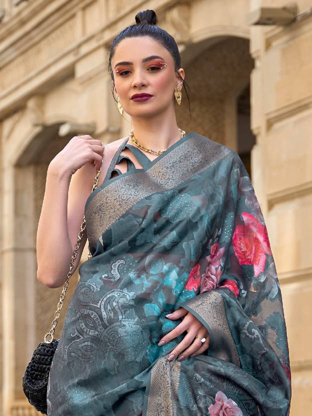 Teal Blue Elegant Brasso Madurai Saree with Unstitched Blouse Piece