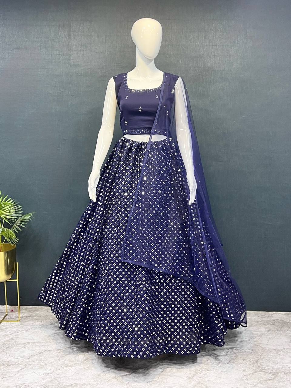 Teal Blue Exquisite Heavy Georgette Embroidered Lehenga Set with Sequins & Net Dupatta
