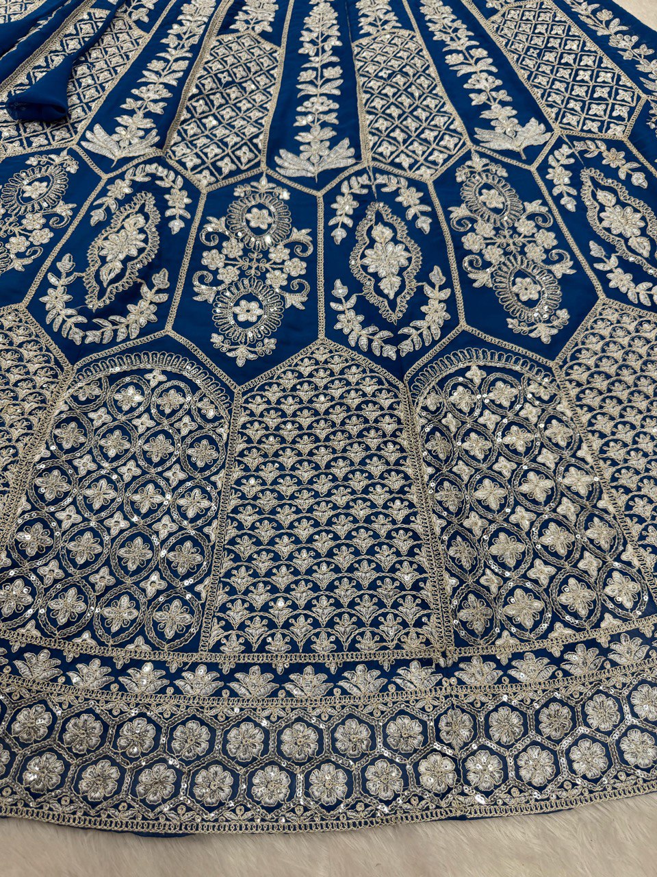 Teal Blue Stunning Faux Georgette Semi-Stitched Lehenga Choli Set with Cording Dori & Sequin Work