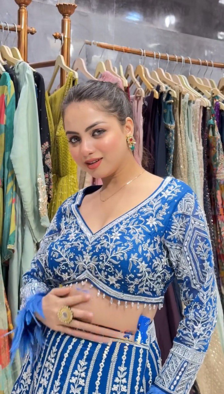 Teal Blue Stunning Faux Georgette Semi-Stitched Lehenga Choli Set with Cording Dori & Sequin Work