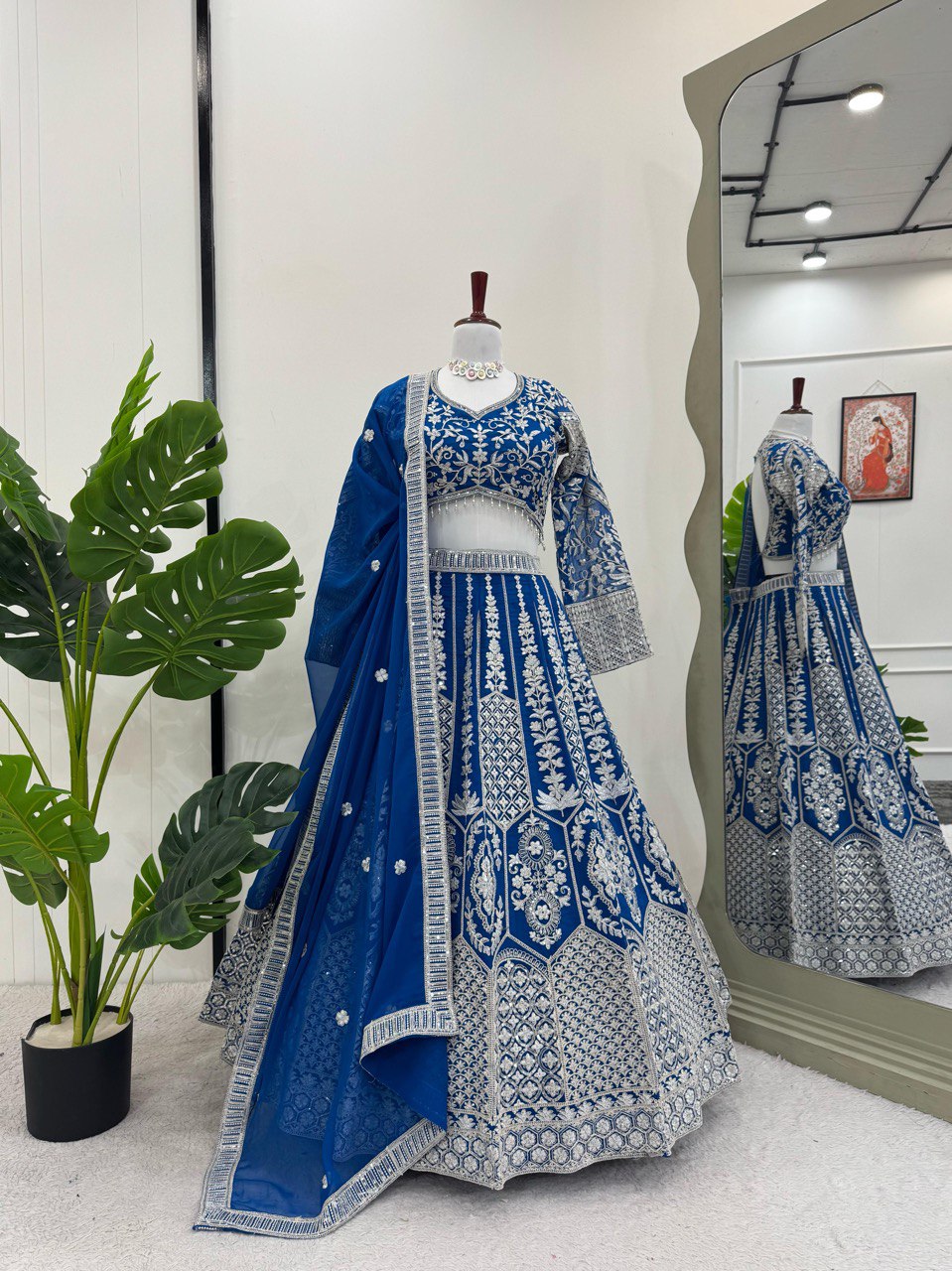 Teal Blue Stunning Faux Georgette Semi-Stitched Lehenga Choli Set with Cording Dori & Sequin Work