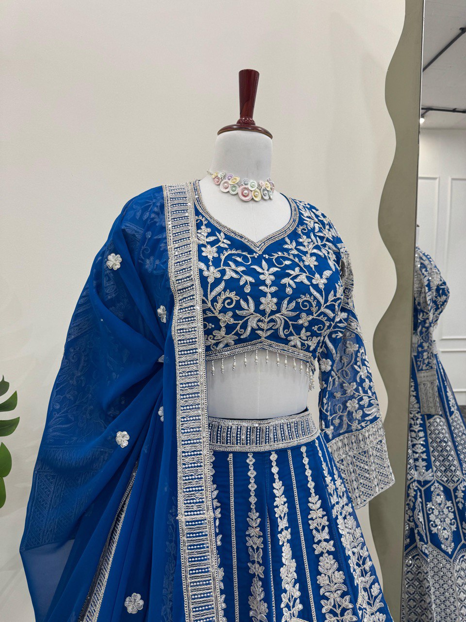 Teal Blue Stunning Faux Georgette Semi-Stitched Lehenga Choli Set with Cording Dori & Sequin Work