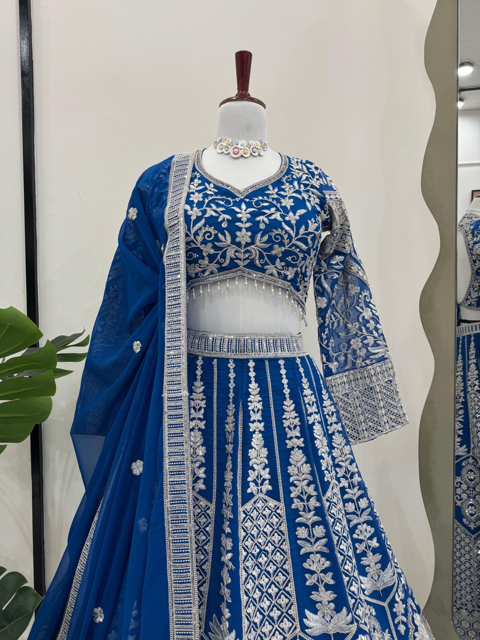 Teal Blue Stunning Faux Georgette Semi-Stitched Lehenga Choli Set with Cording Dori & Sequin Work