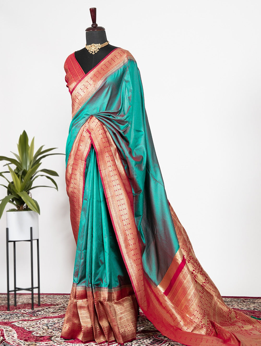 Teal Color Weaving zari work Banarasi Silk Saree