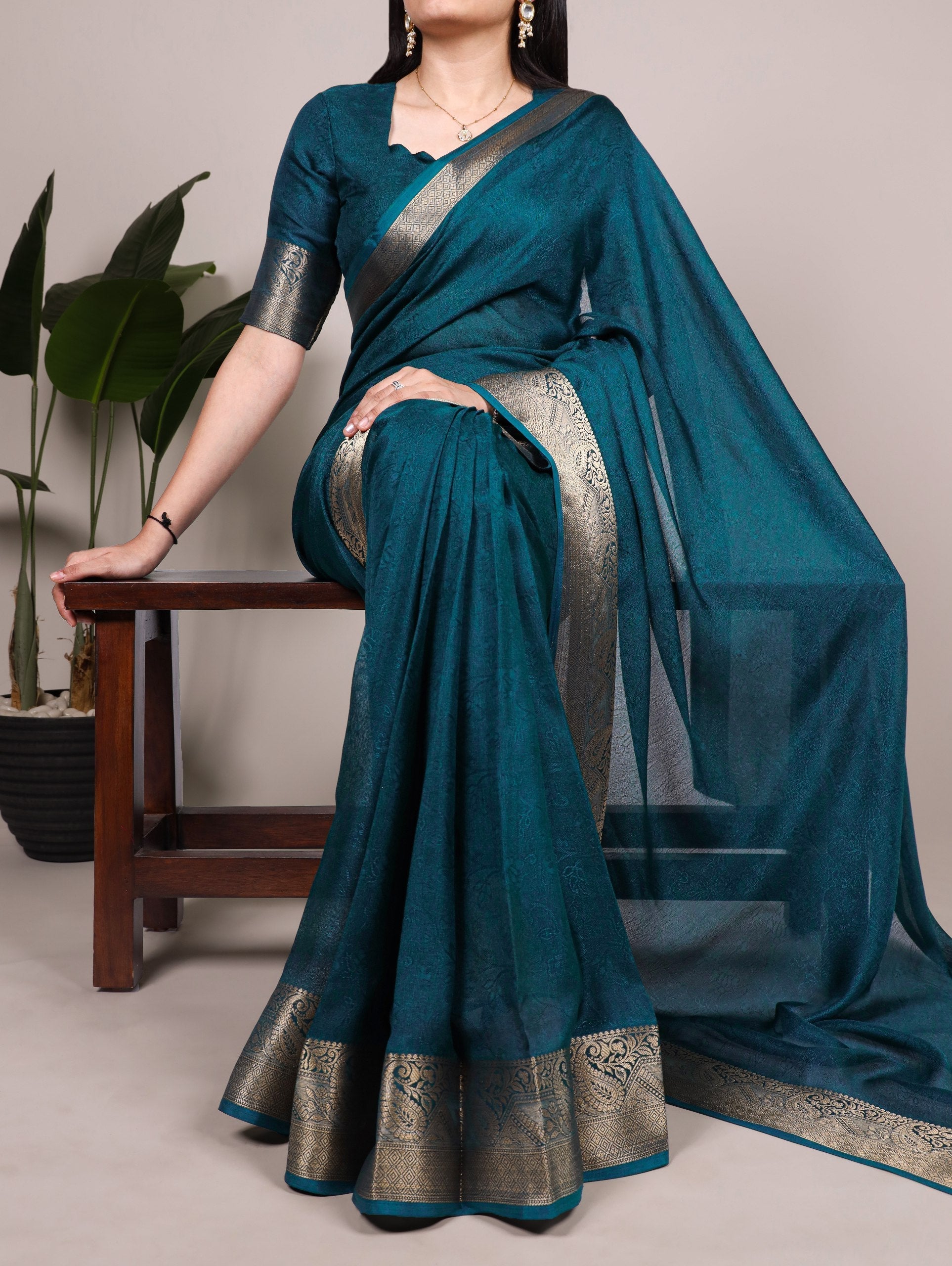 Teal Elegant Mass Mello Zari Weaving Saree with Matching Unstitched Blouse – Premium Party & Festive Wear Traditional Silk Look Saree