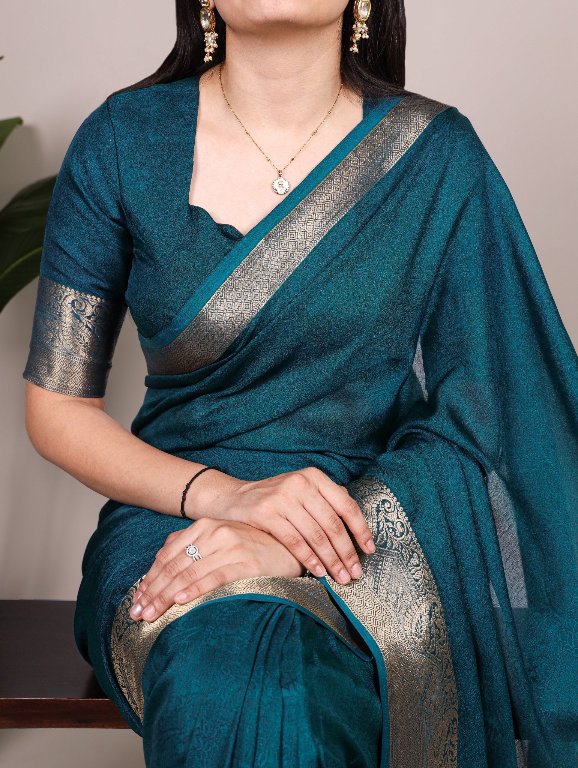 Teal Elegant Mass Mello Zari Weaving Saree with Matching Unstitched Blouse – Premium Party & Festive Wear Traditional Silk Look Saree