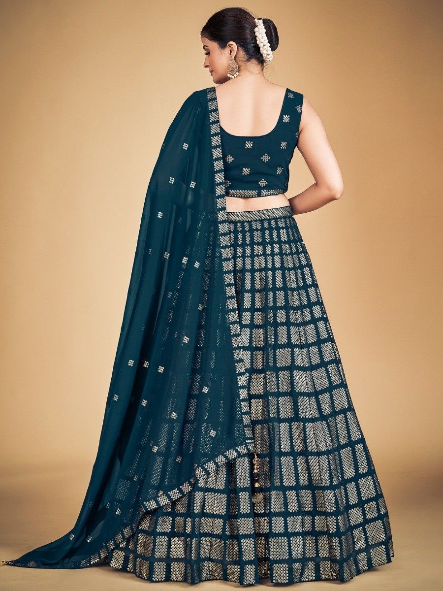 Teal Pakistani Georgette Lehenga Choli For Indian Festivals & Weddings - Sequence Embroidery Work,