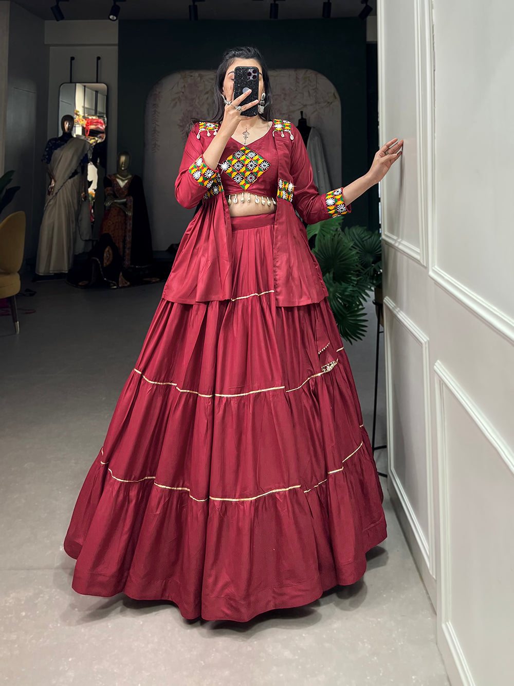 Maroon Color Plain With Gota Patti Rayon Chaniya Choli