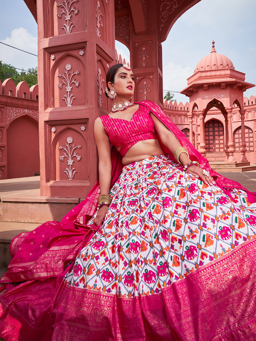 Pink Color Patola Printed Dola Silk Lehenga Choli