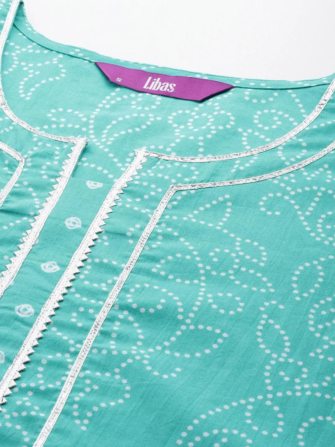 Anouk Turquoise Blue Printed Cotton Straight Kurta With Palazzos & Dupatta