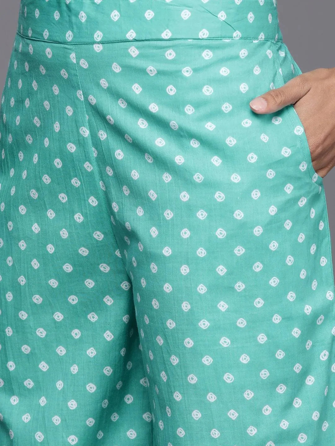 Anouk Turquoise Blue Printed Cotton Straight Kurta With Palazzos & Dupatta