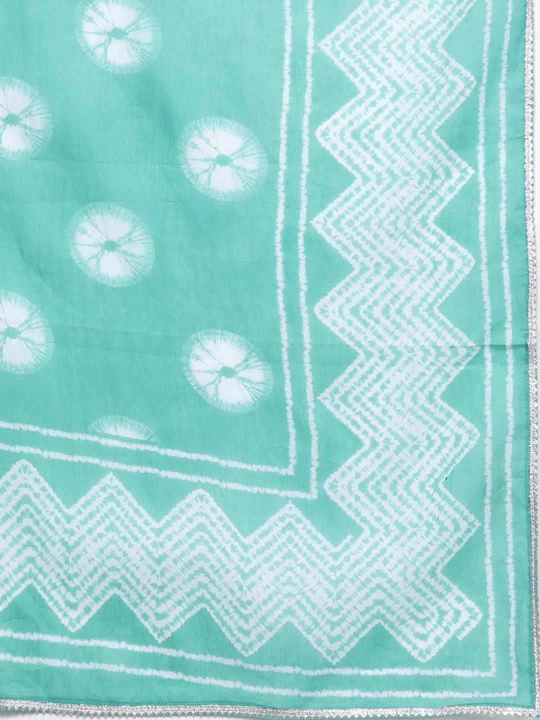 Anouk Turquoise Blue Printed Cotton Straight Kurta With Palazzos & Dupatta