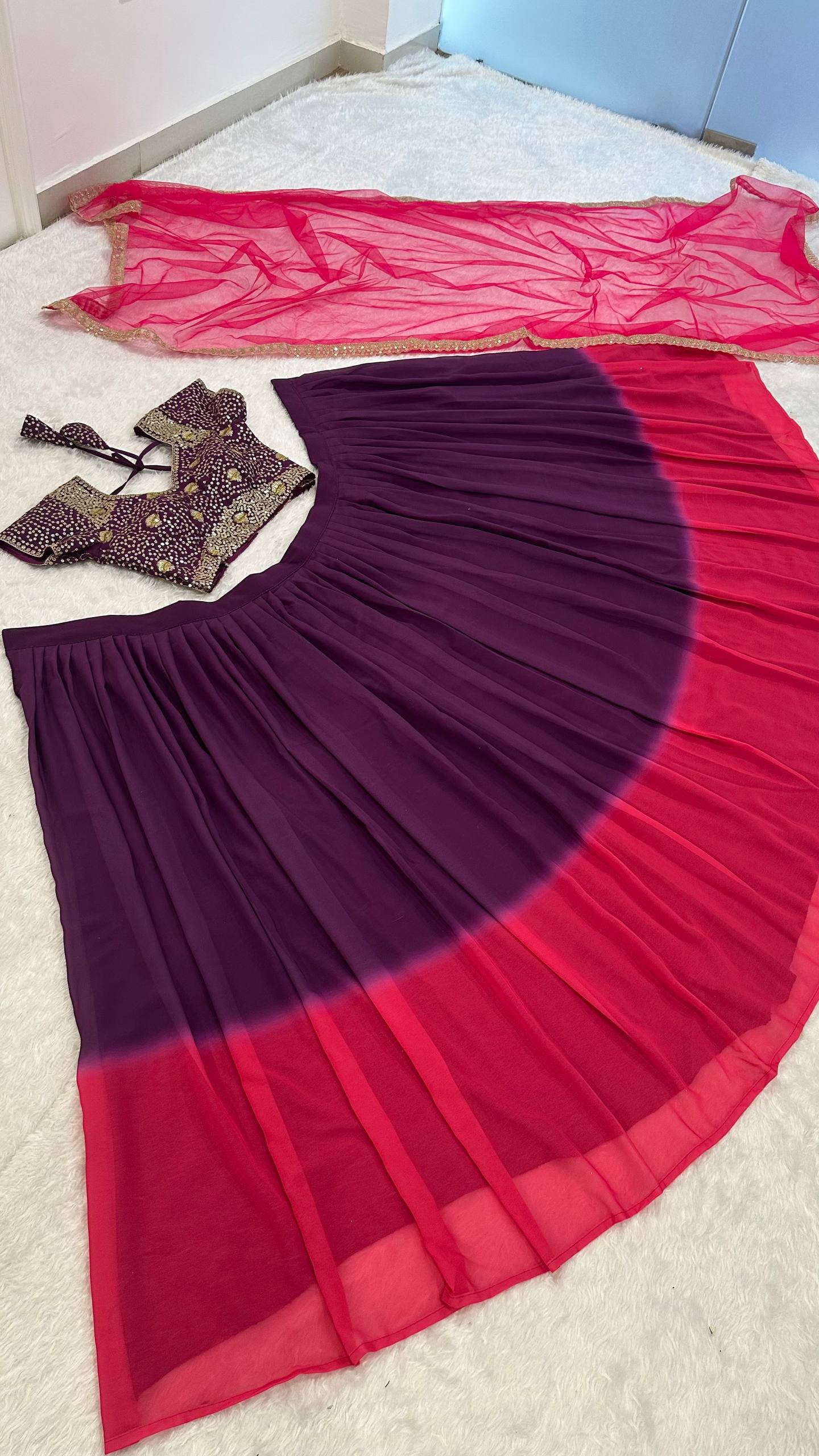 Two-Tone Sequins Work Lehenga Set
