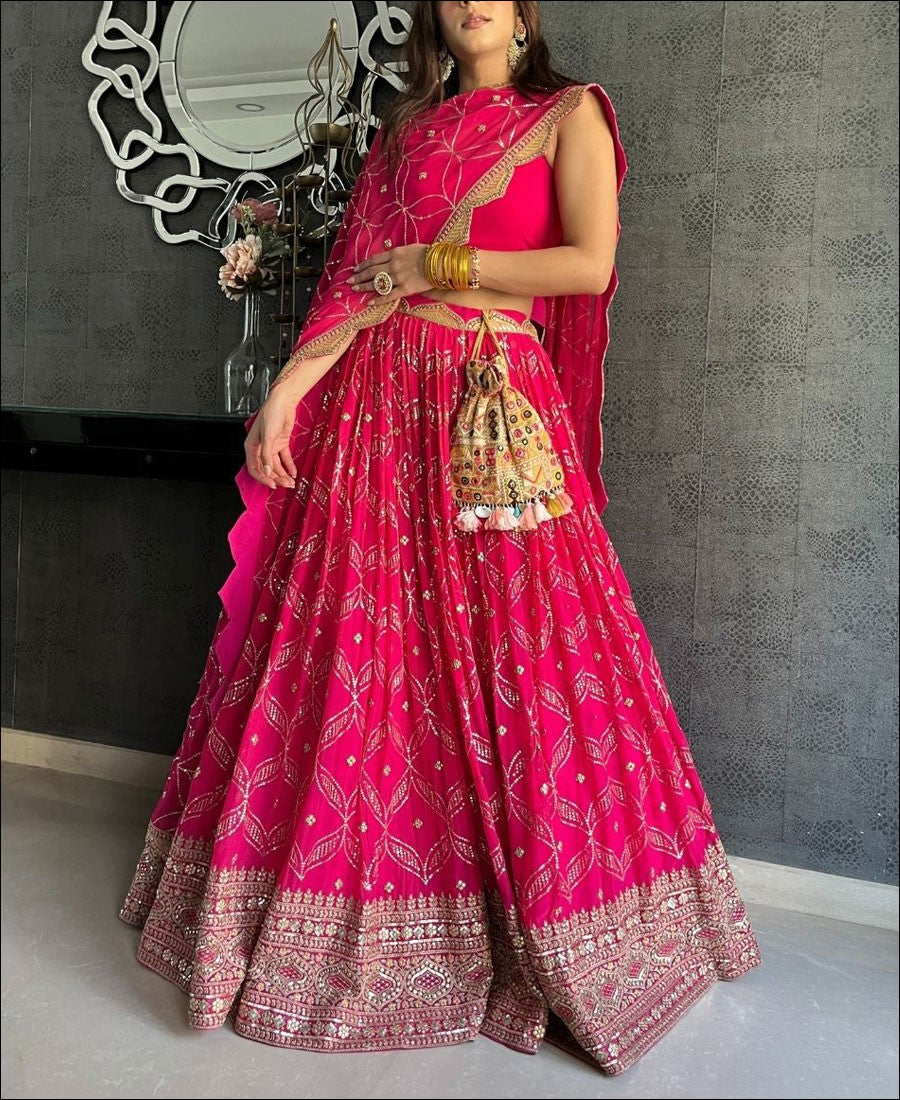 Dark Pink Georgette Lehenga Choli with Coding and Sequence work