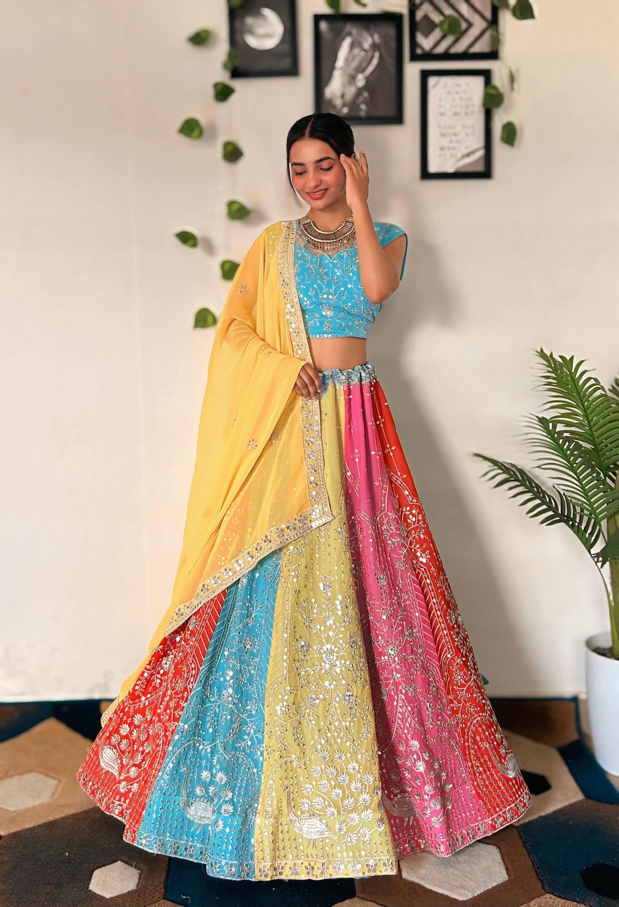 Vibrant Multicolor Embroidered Lehenga Set with Sequins Work