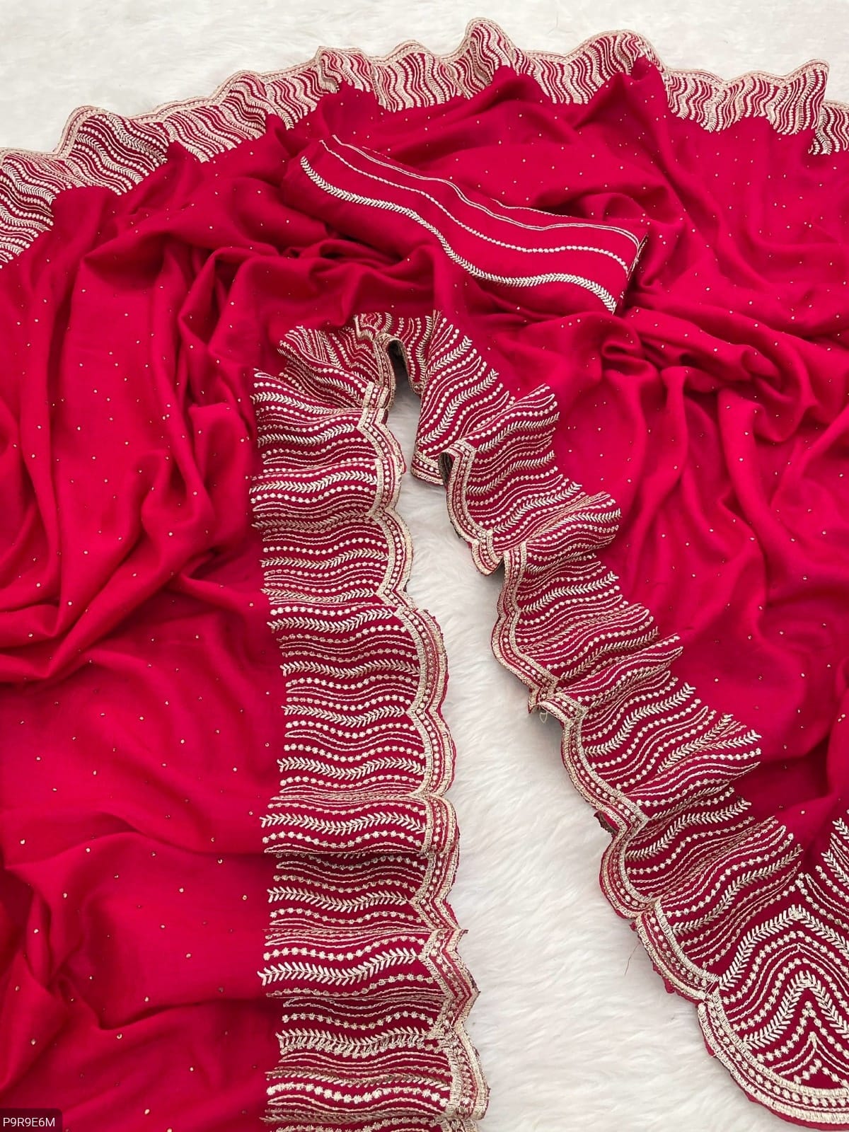 Vichitra Silk Saree with Zari & Stone Work and Embroidered Blouse