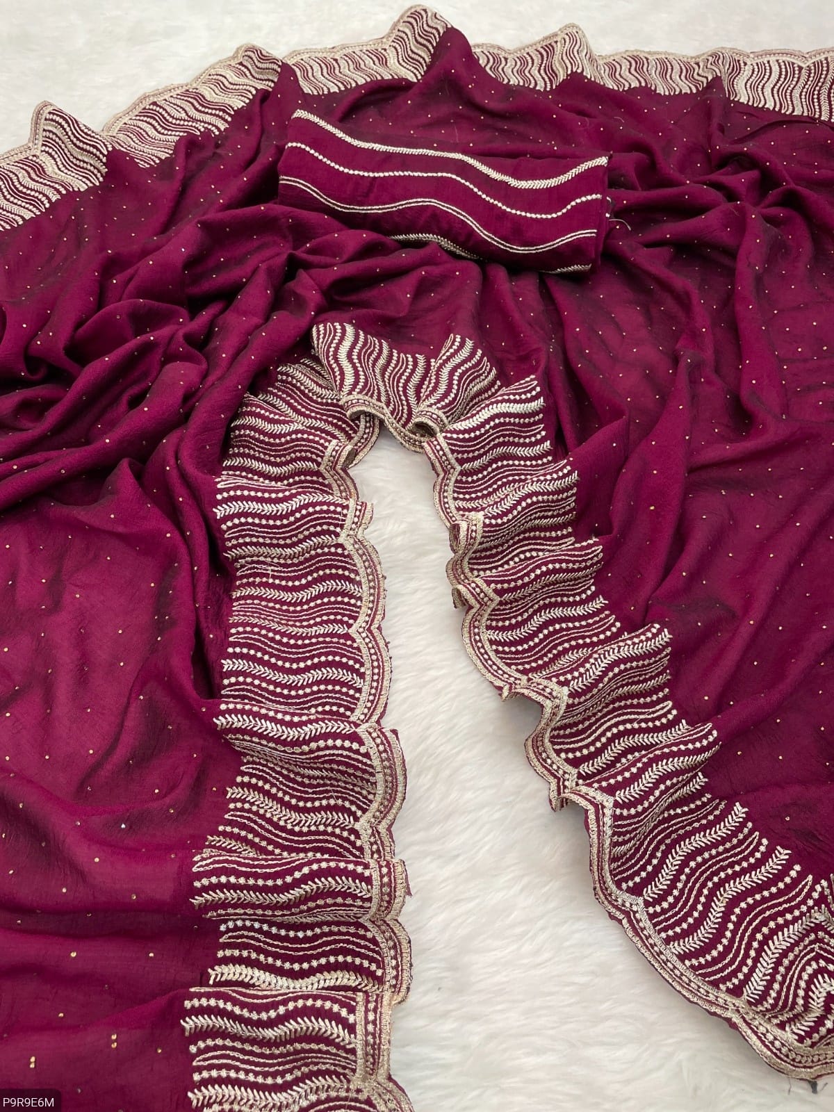 Vichitra Silk Saree with Zari & Stone Work and Embroidered Blouse