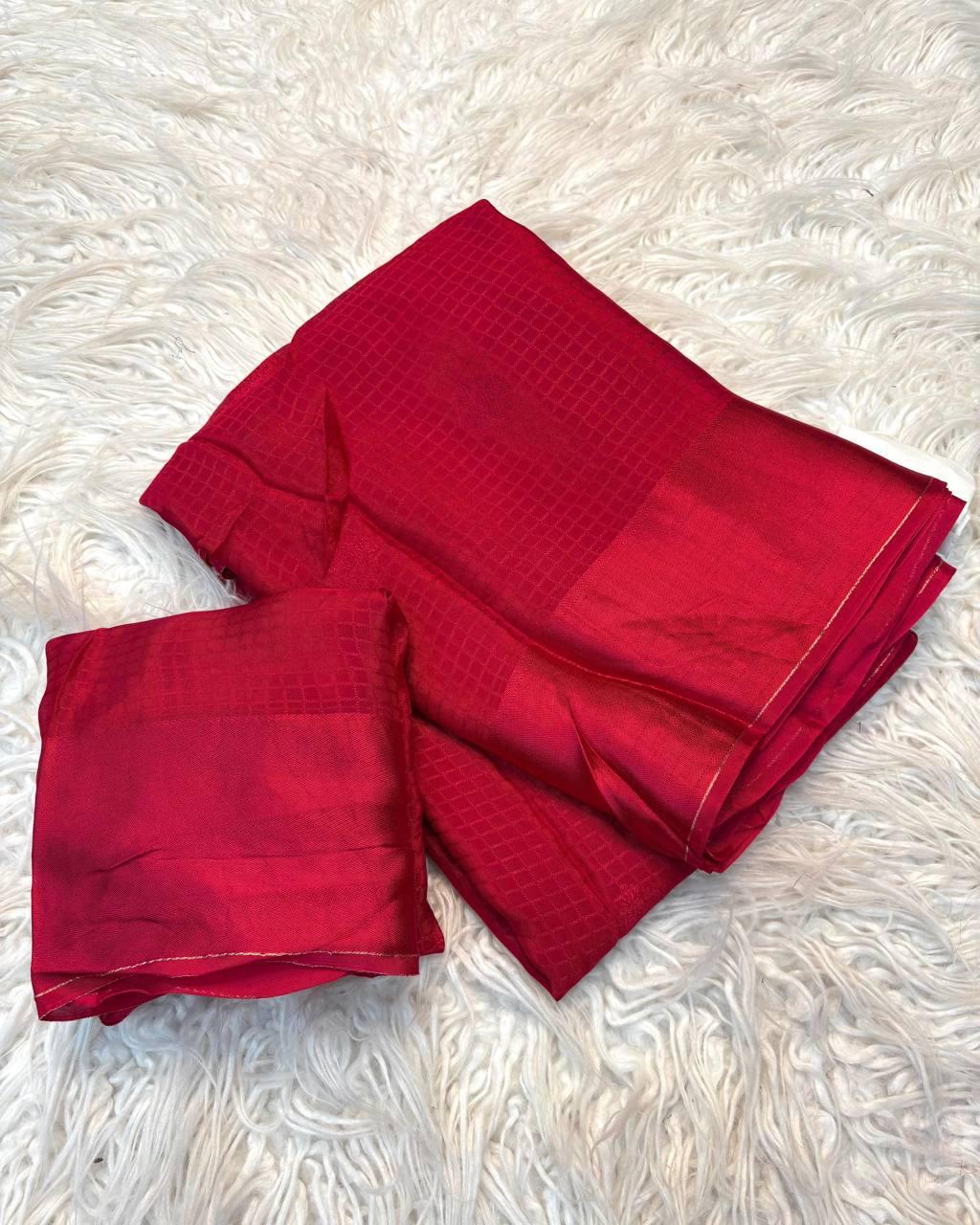Viscose Chex Saree with Self Butta Jacquard & Satin Border