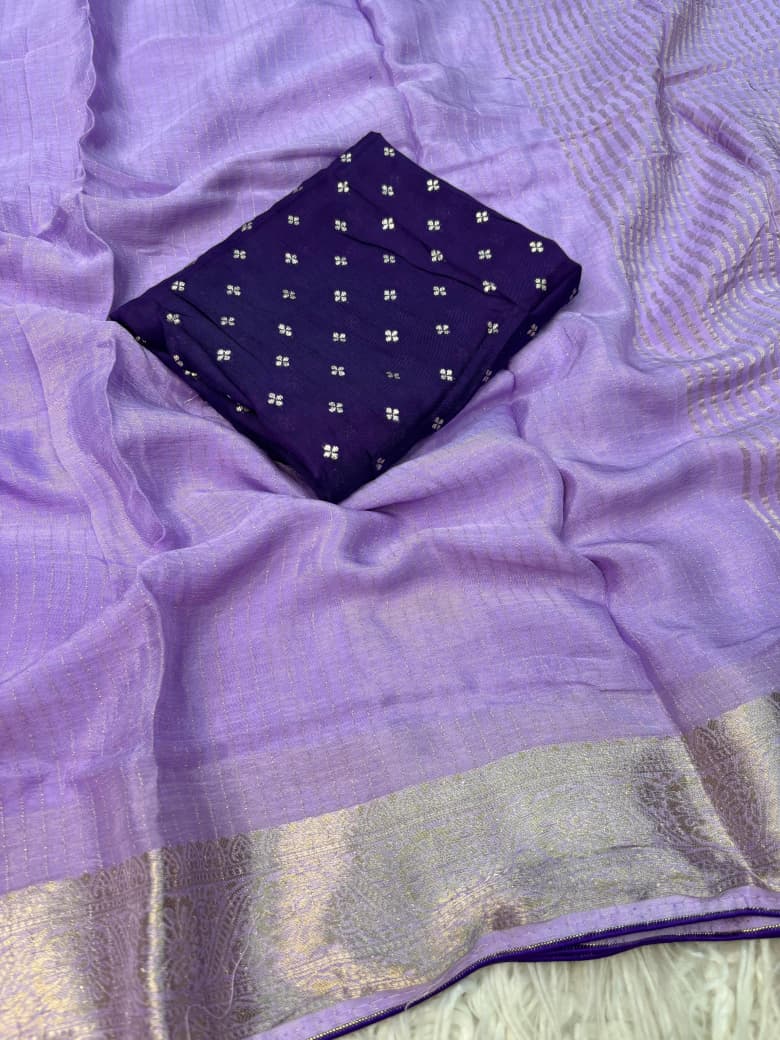 Viscose Chinnon Saree with Jacquard Border & Blouse