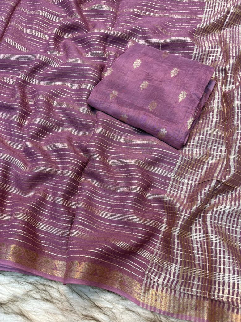 Viscose Georgette Striped Saree with Zari Weaving & Jacquard Border