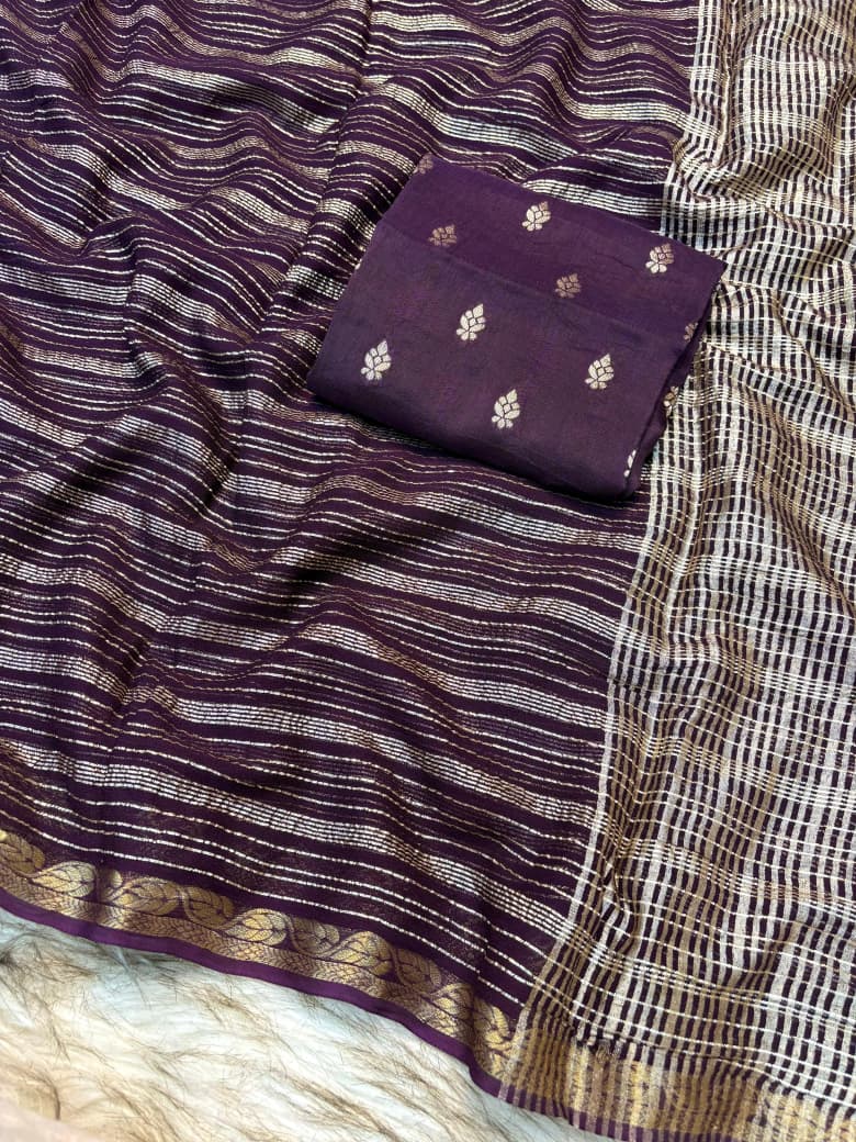 Viscose Georgette Striped Saree with Zari Weaving & Jacquard Border