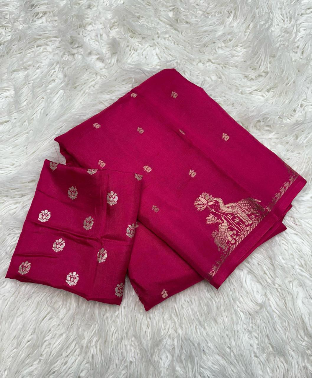 Viscose Russian Dola Saree with Jacquard Elephant Design & Rich Pallu