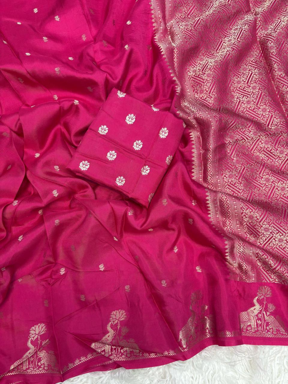 Viscose Russian Dola Saree with Jacquard Elephant Design & Rich Pallu