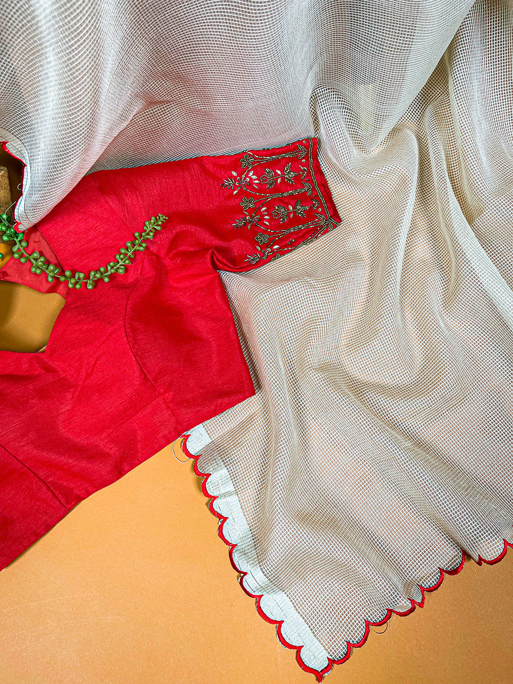 Red Color Arca Work Manipuri Tussar Saree