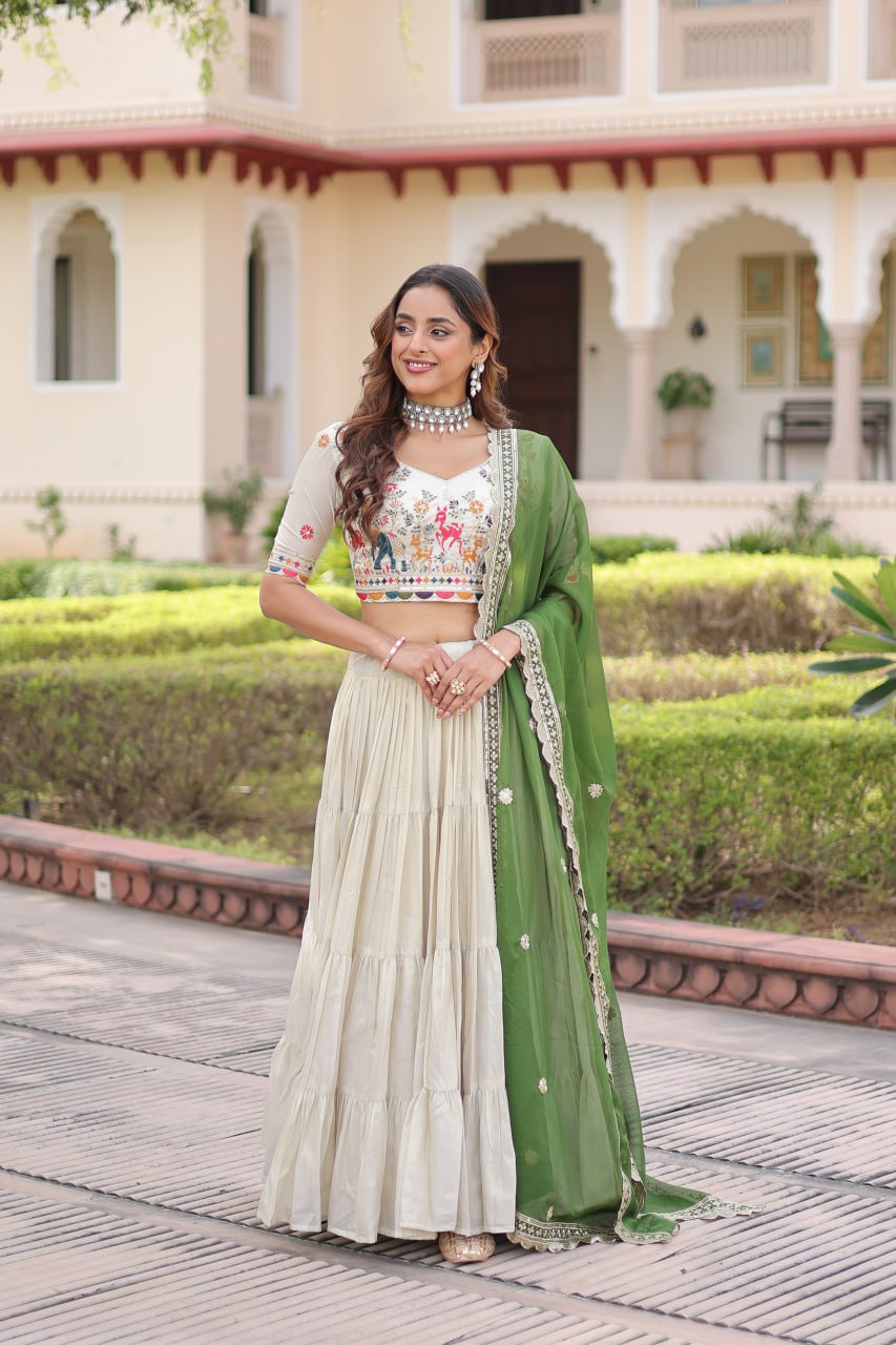 White Cosmos Silk Designer Lehenga Choli Set